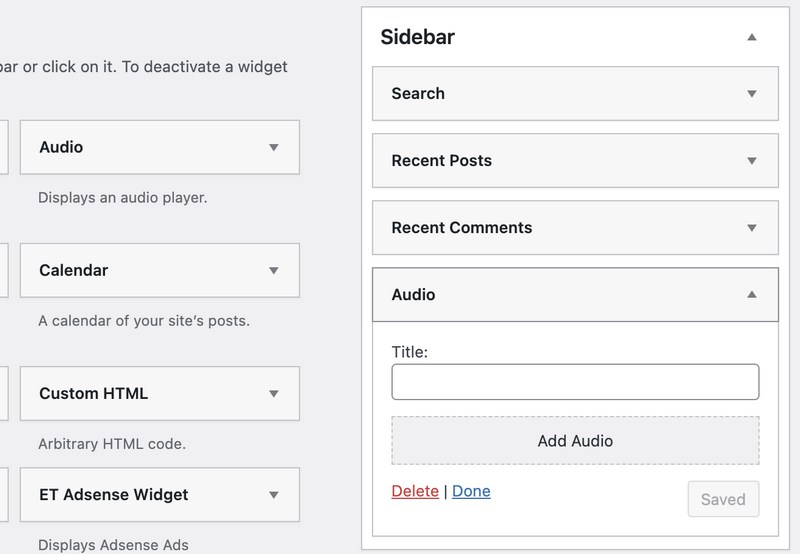 Audio widget in WordPress sidebar