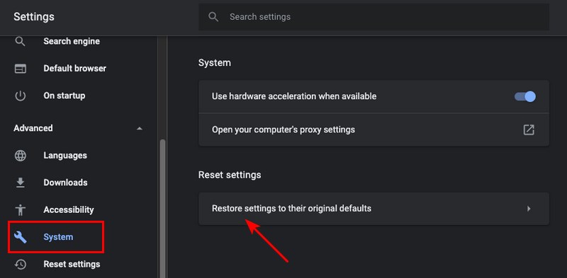 Chrome windows reset settings