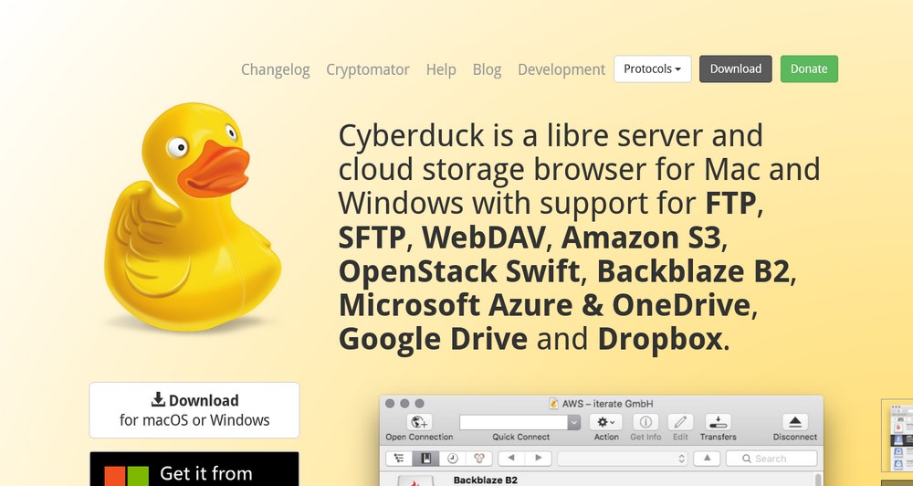 Cyberduck Libre homepage