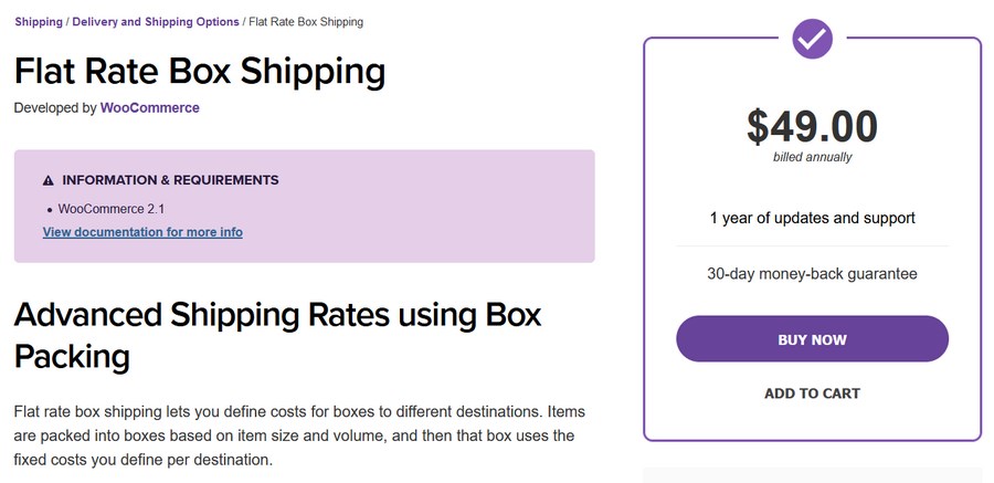 Flat rate box shipping WooCommerce plugin