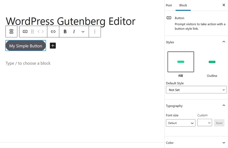 Gutenberg button and settings