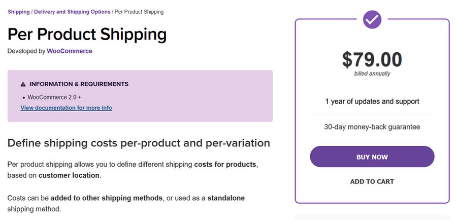 Per product shipping WooCommerce plugin