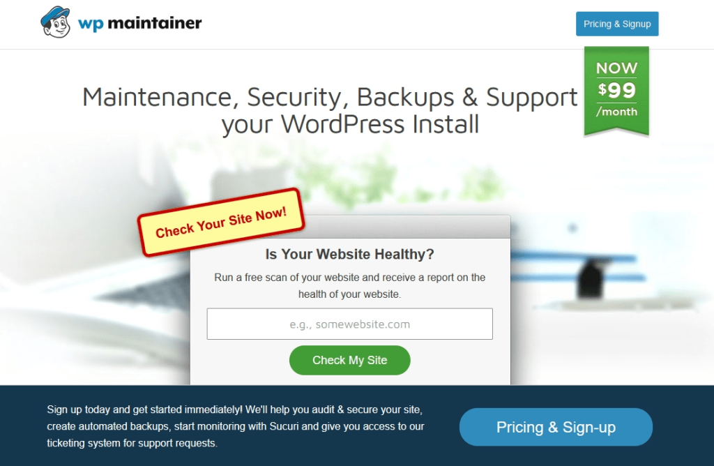 WP Maintainer homepage screenshot