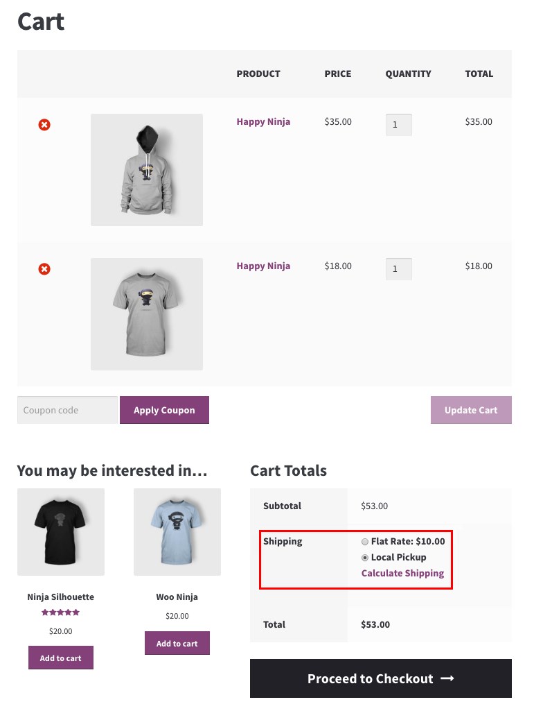 WooCommerce shipping options example