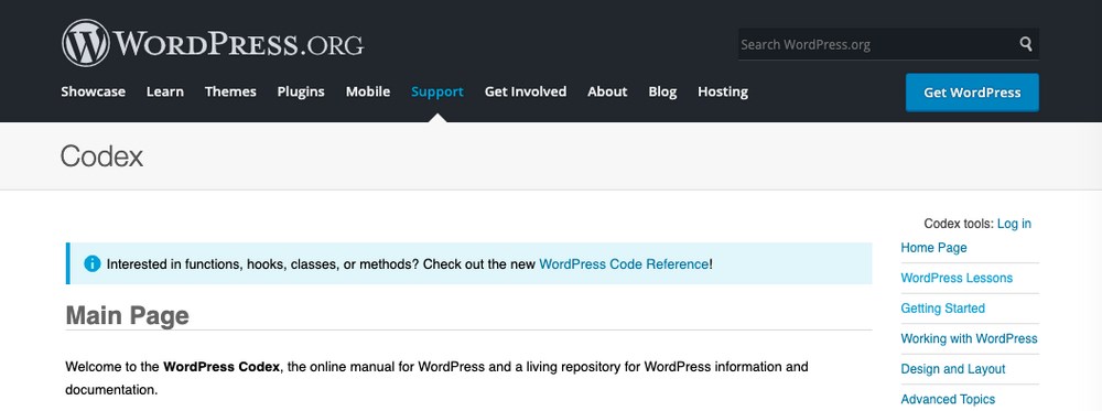 WordPress codex site