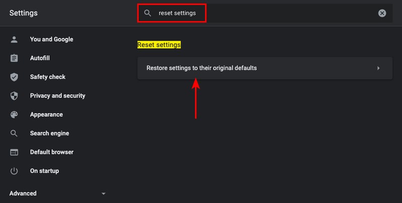 Reset setting