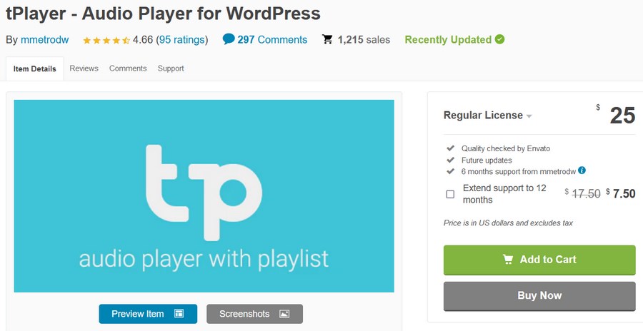 tPlayer audio player for WordPress plugin