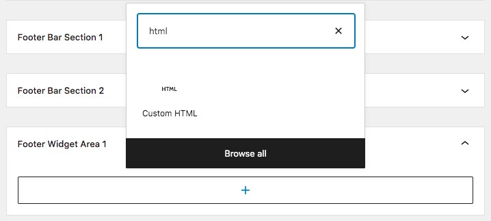 Add custom html widget to the footer