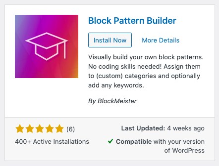 Block pattern builder WordPress plugin