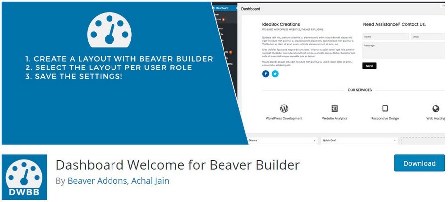 Dashboard welcome for Beaver Builder plugin