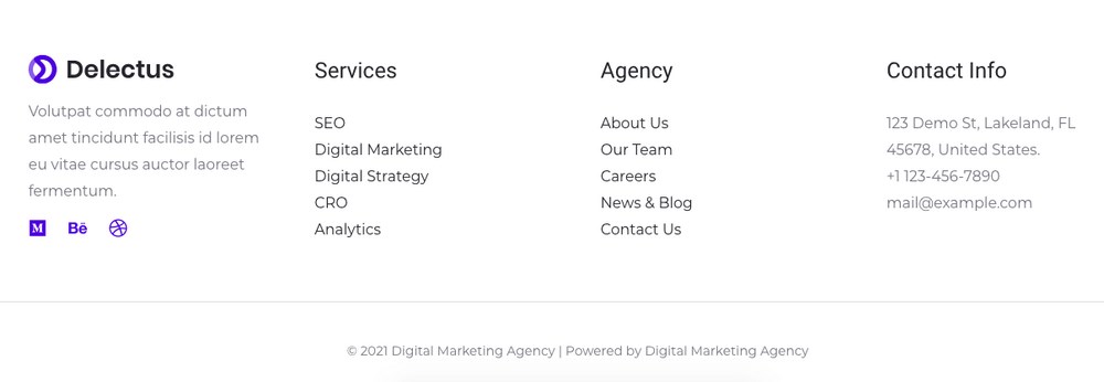 Digital marketing agency footer example