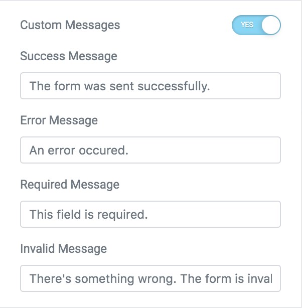 Elementor Form widget message settings