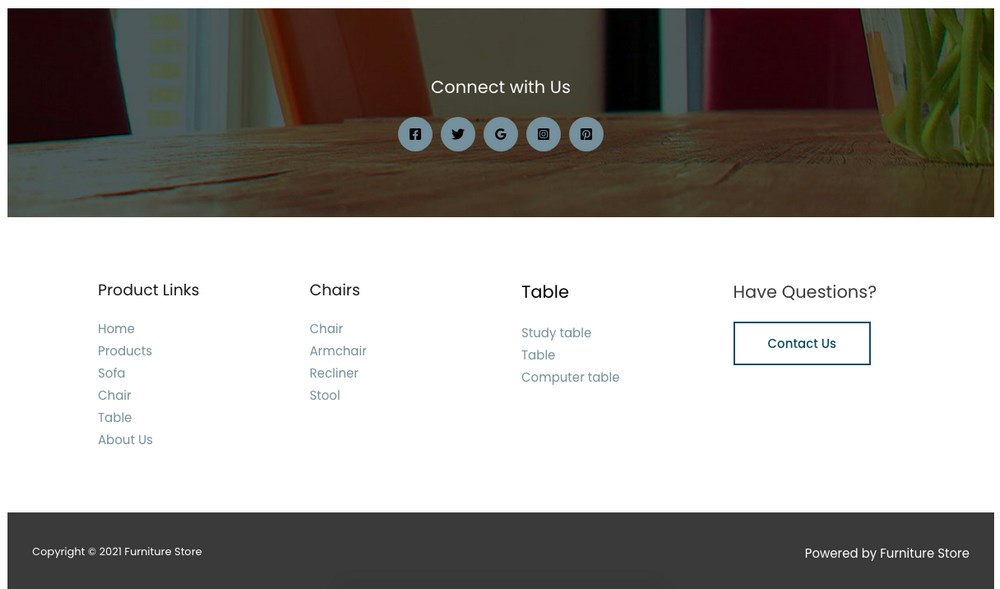 Furniture store footer example