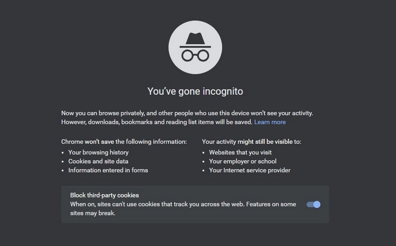 Incognito mode in browser