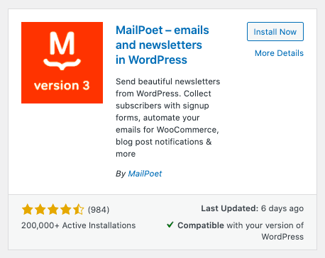 Install MailPoet from WordPress dashboard