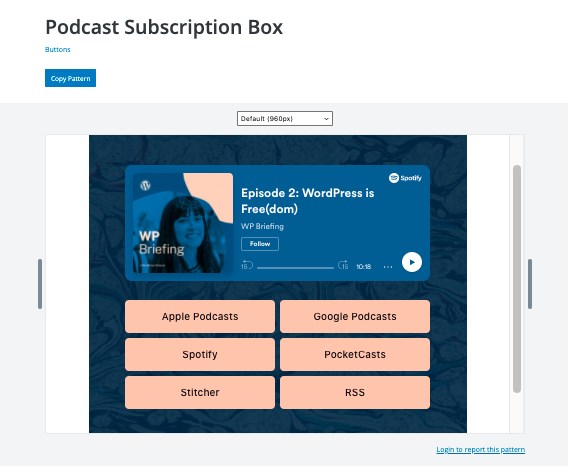 Podcast subscription box block pattern