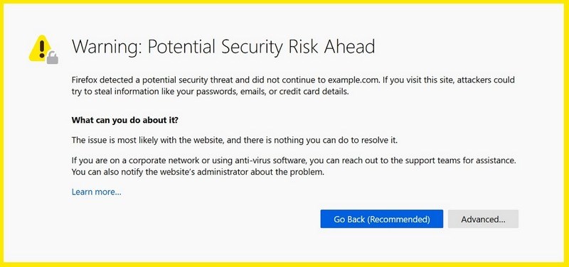 Potential security risk ahead warning example