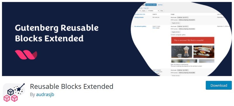 Reusable block extended plugin