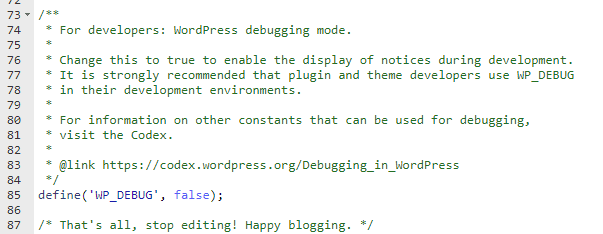 WordPress debugging mode