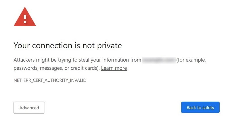 Your Connection is not private Error example