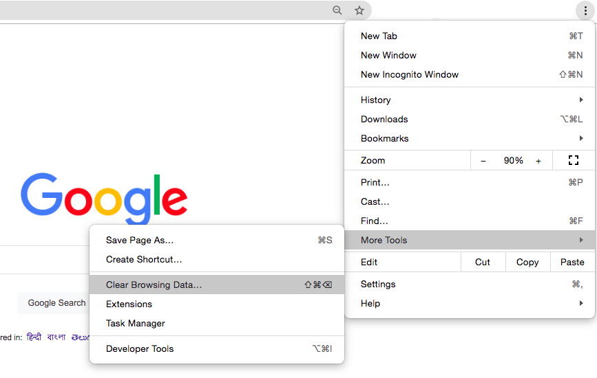 chrome clear browsing data