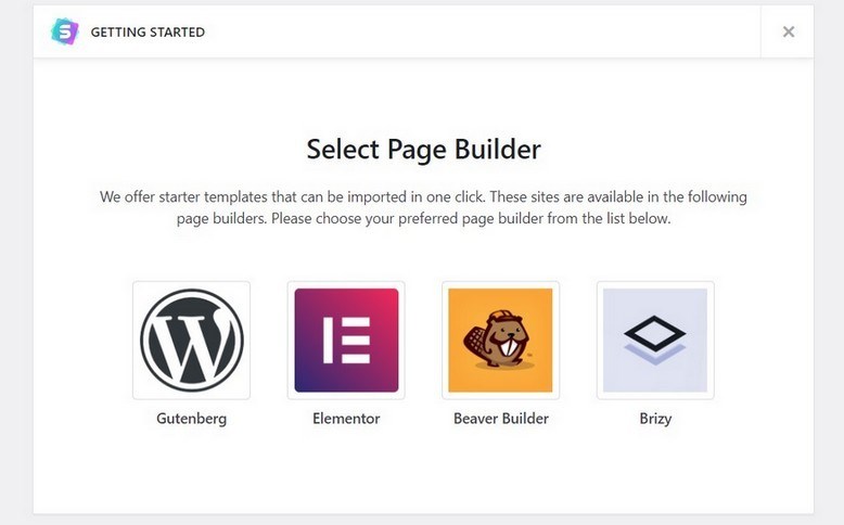 Astra select page builder screen
