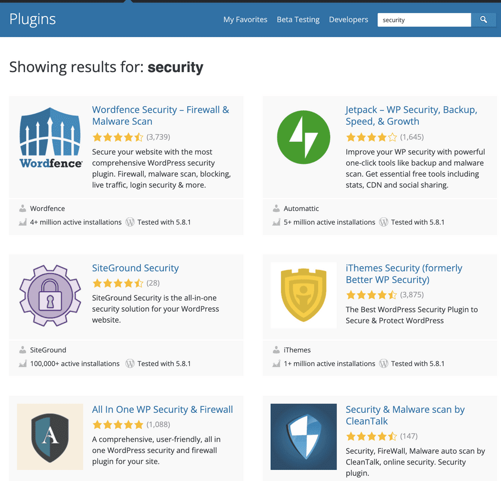WordPress free security plugin