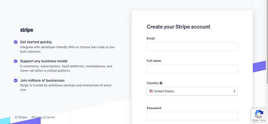 Create Stripe account