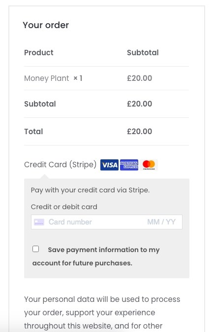 Order checkout with stripe