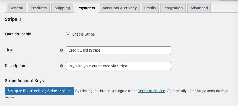 Stripe Payments Tab
