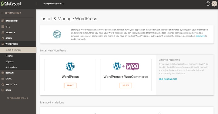 WordPress Installation in SiteGround