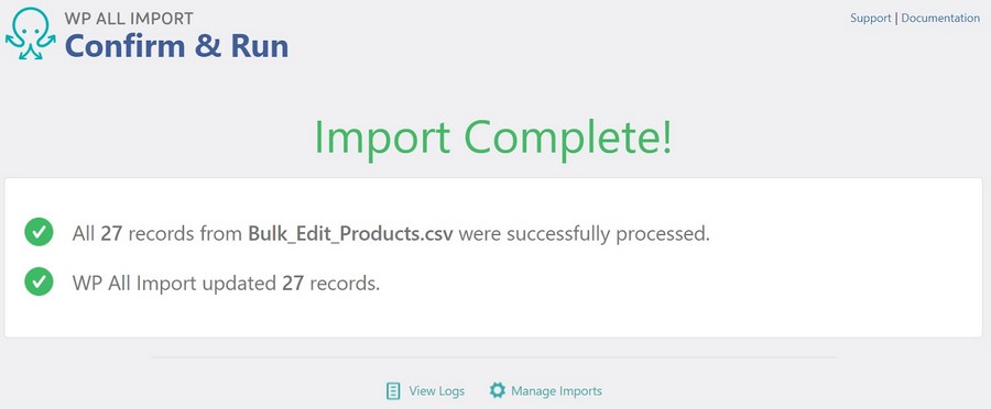 WP All import import complete message