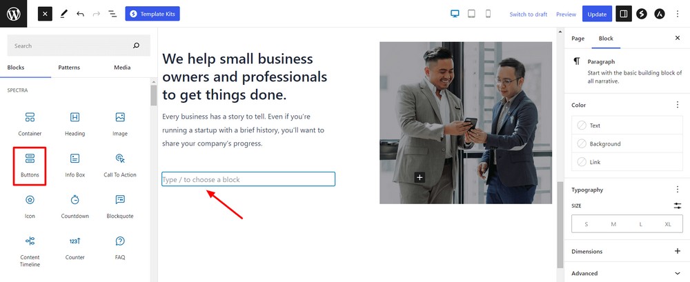 Add Button block