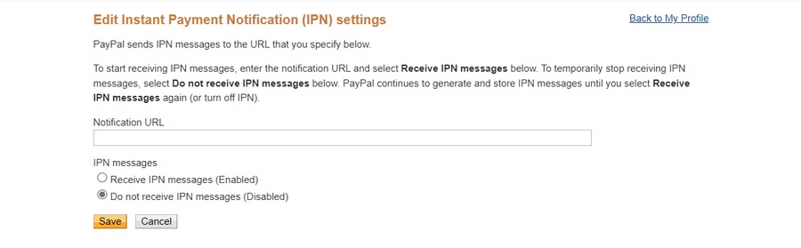 add notification url to paypal IPN settings