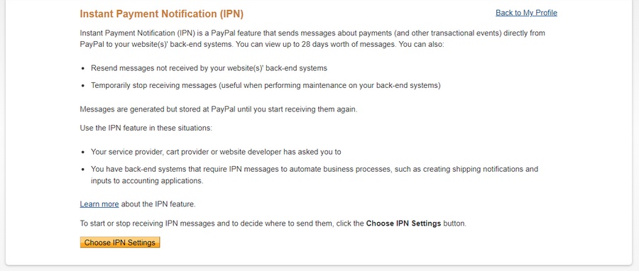 choose paypal ipn settings