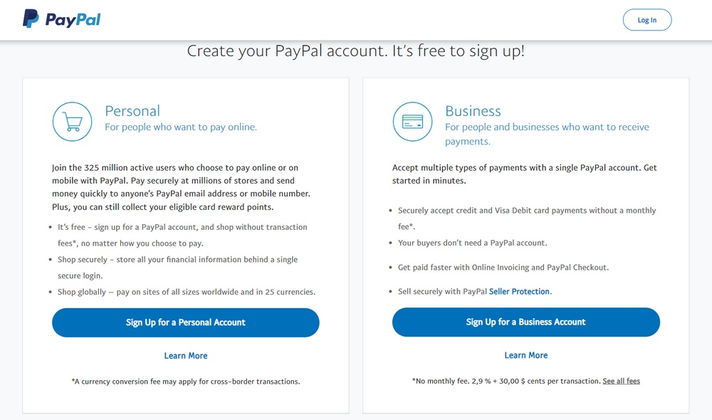 create new paypal business account