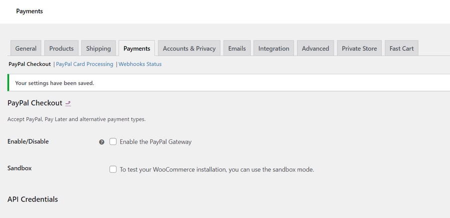 enable paypal payment gateway in woocommerce