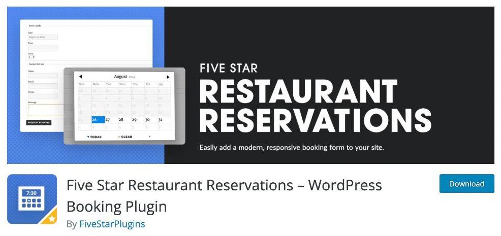 Five star restaurant reservations plugin