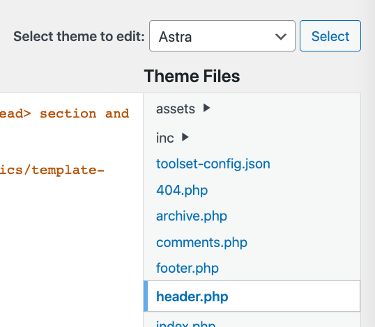 Astra header.php file