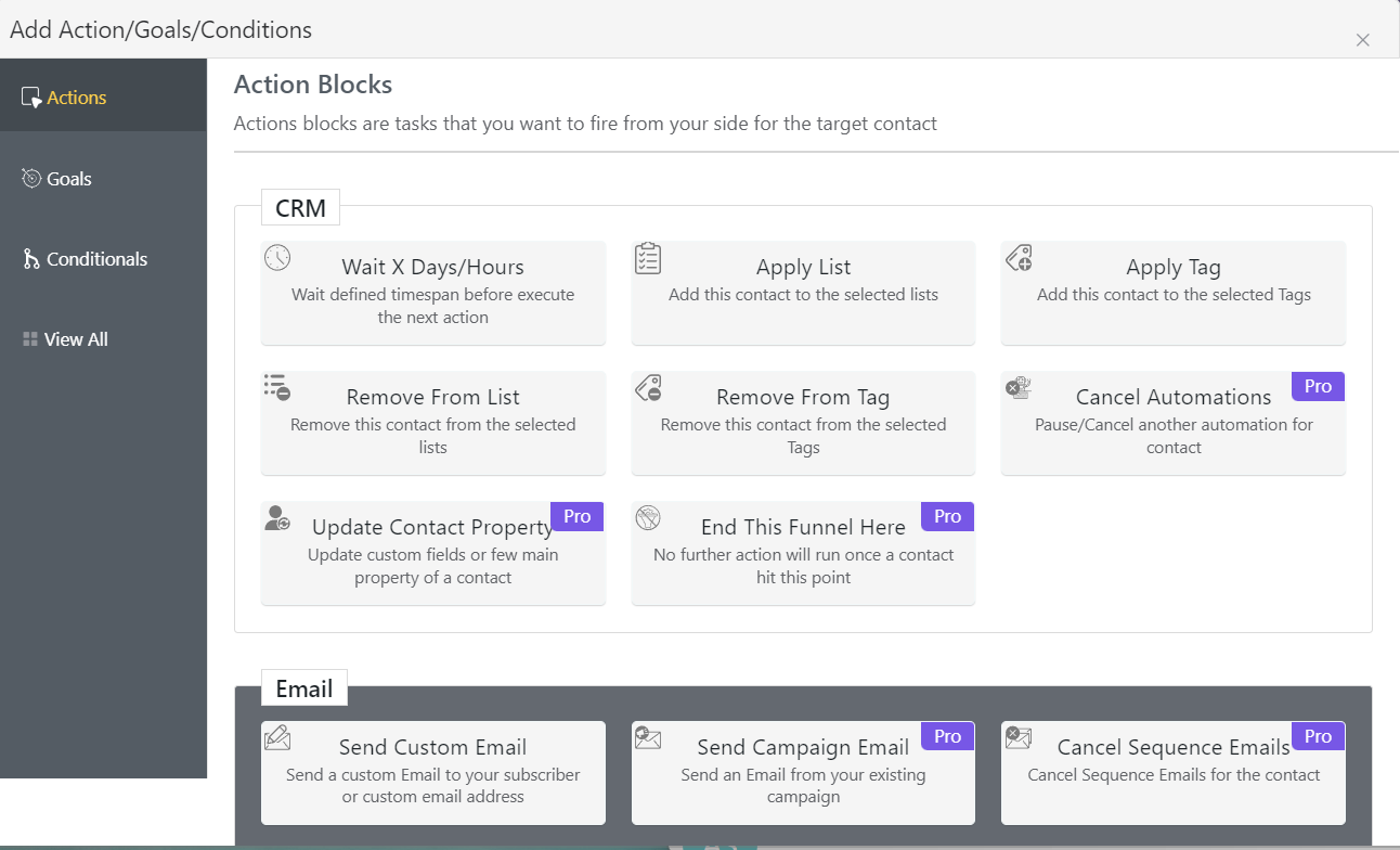 FluentCRM 动作块