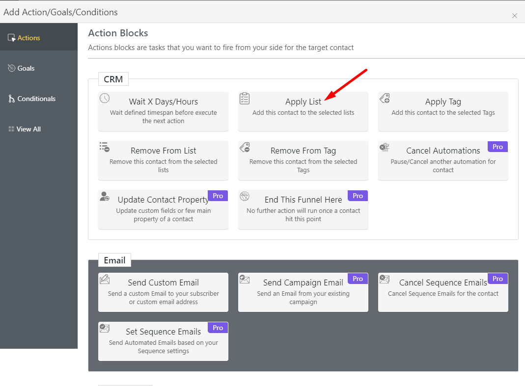 FluentCRM automation actions