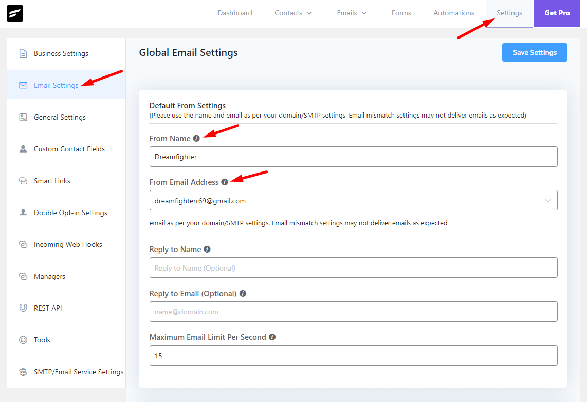 FluentCRM 电子邮件设置