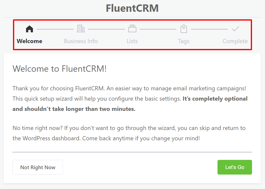 FluentCRM 设置向导