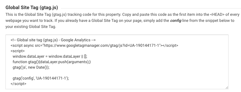 Get the global site tag