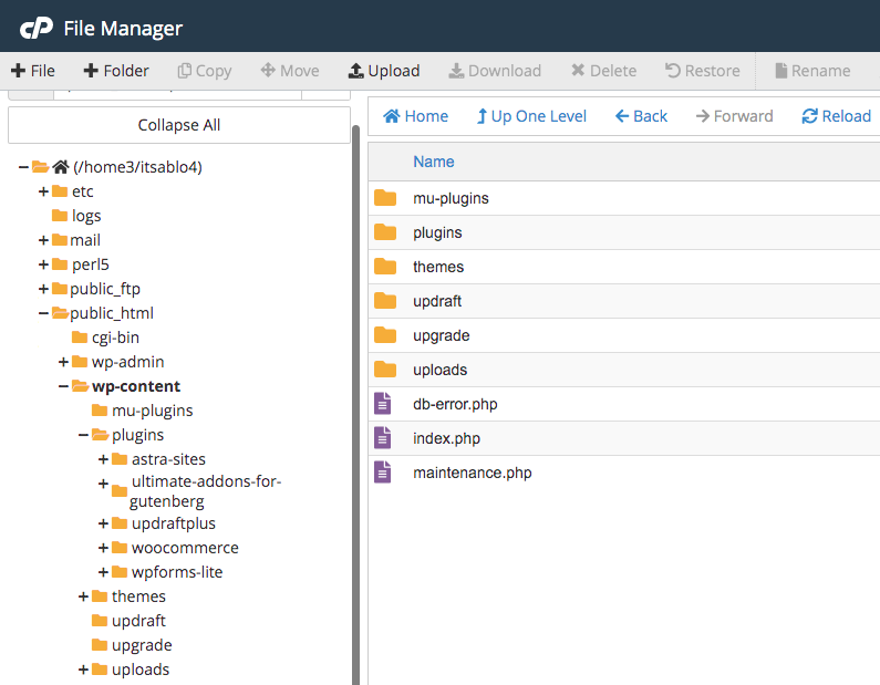 Plugins list in the File Manager