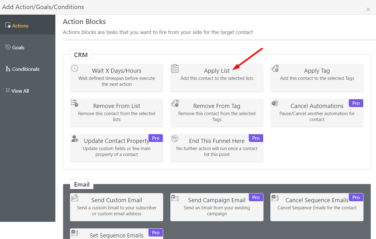 select apply list block