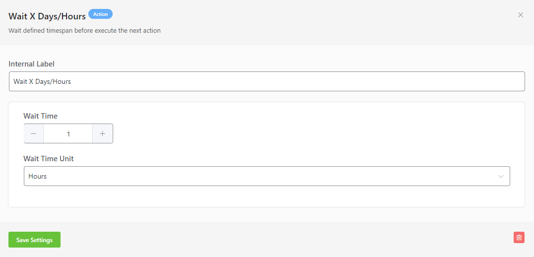 Wait x days action block settings