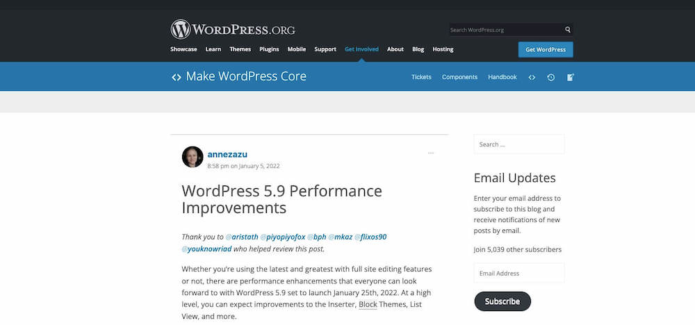 WordPress 5.9 性能