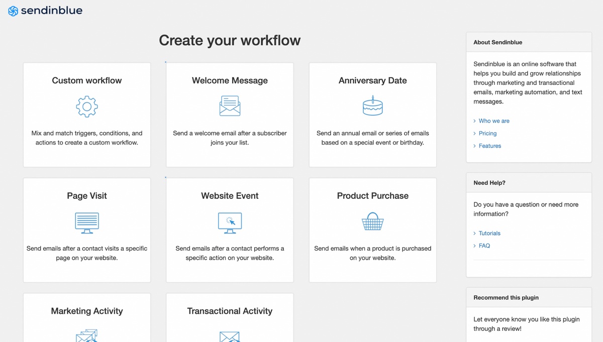 SendinBlue create your workflow