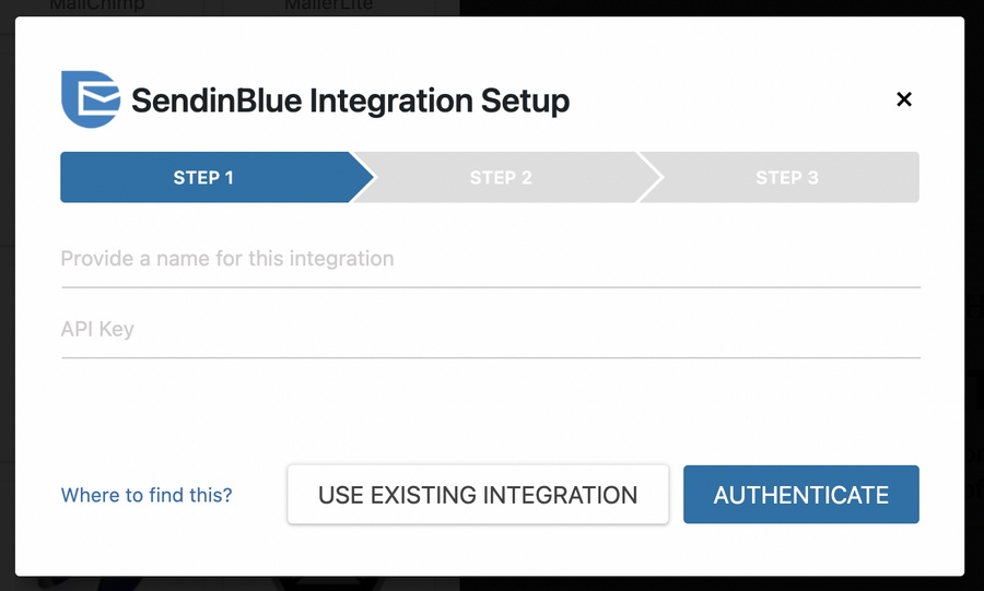 Sendinblue integration step 1